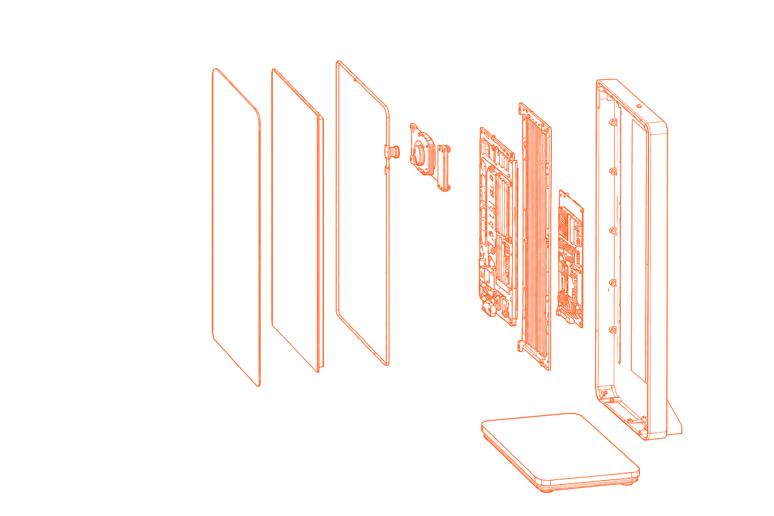 ORA Mirror exploded schematic of all eight components